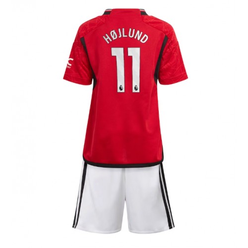 Fotballdrakt Barn Manchester United Rasmus Hojlund #11 Hjemmedraktsett 2023-24 Kortermet (+ Korte bukser)